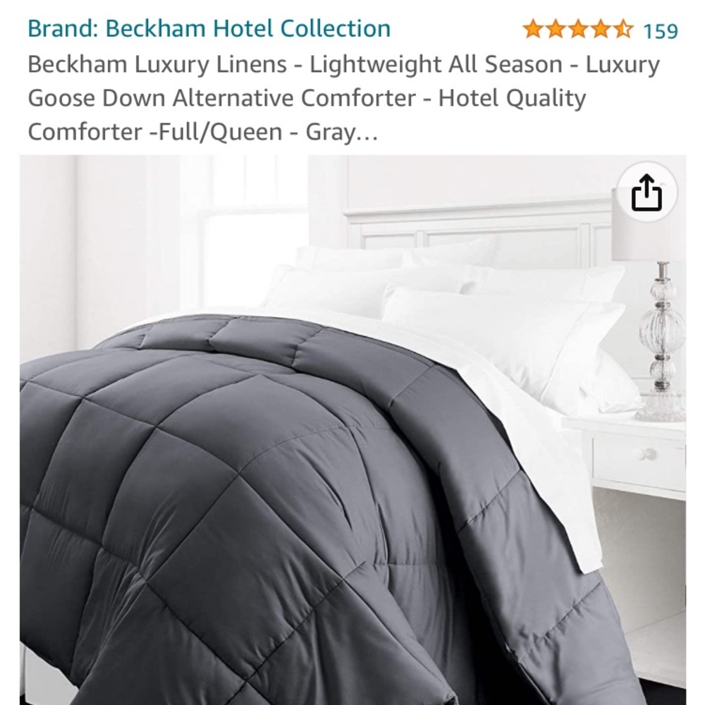 Black down alternative queen bed comforter.